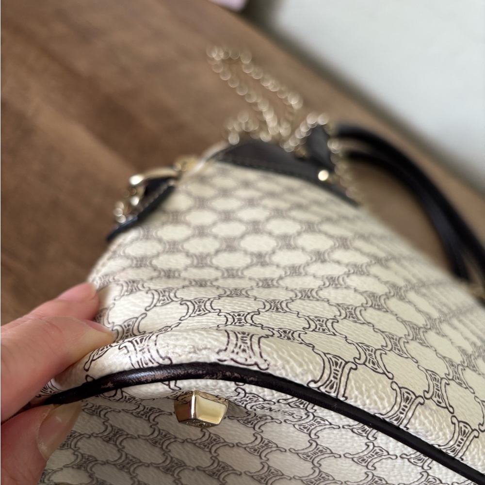 Celine Coated Canvas Macadam Dome Bag Cream and Dark Brown Bag with Gold Accents - Picture 11 of 14